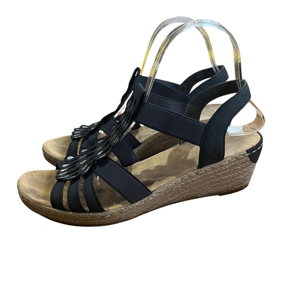 Rieker Pacific Blue Fanni Wedge Sandals with Edgy Cut-Out Design SZ 8.5 EU 39 - Picture 5 of 11